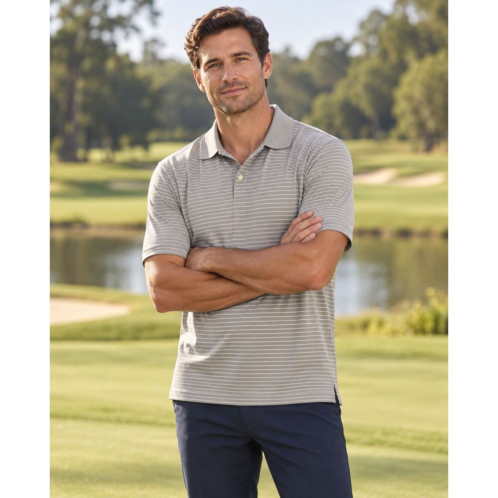 Nike Golf Tour Performance Dri Fit Mens L Gray White Striped Polo Shirt